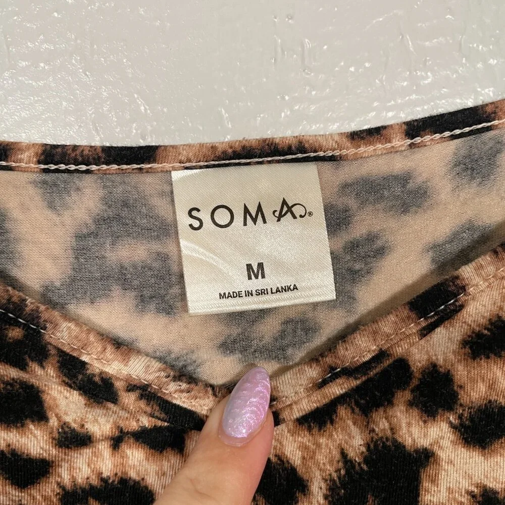 Soma Intimates Women M Animal Leopard Print Pajama Shirt Top Loungewear Cozy